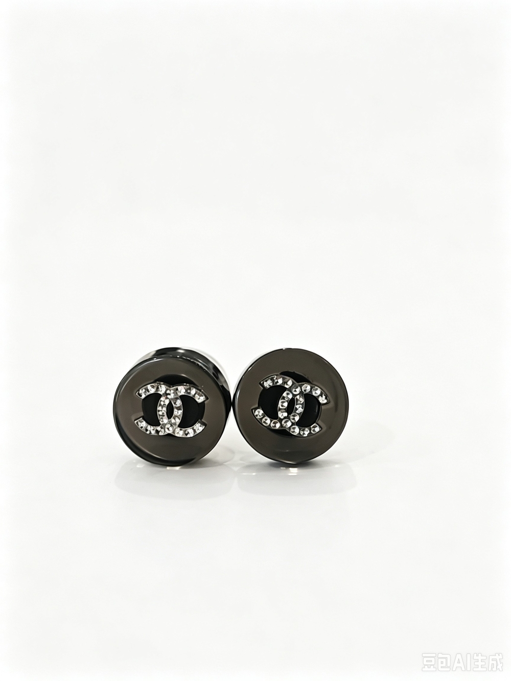 CHANEL Black CC Logo Round Button Earrings